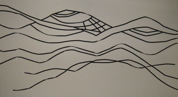 Anette's landscape drawing on the studio wall. Made with tape.