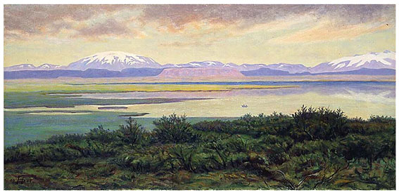 Þórarinn B. Þorláksson, 1917. Hekla séð frá Laugarvatni. 44 x 92 cm. LÍ 99